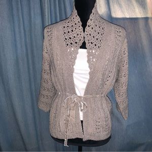 Loft Taupe/Grey-Brown Open Knit Sweater Sz S